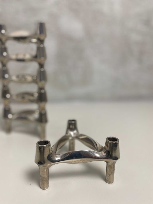 Świeczniki modułowe vintage chromowane bauhaus design Stoff & Nagel