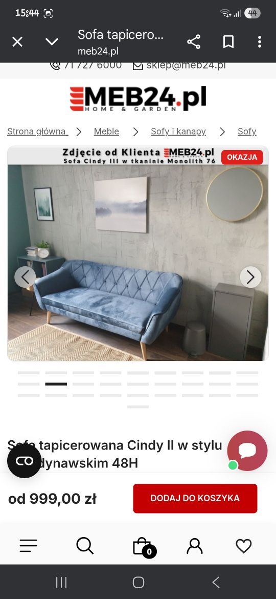 Sofa pikowana welurowa