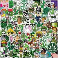 100 Autocolantes Erva Reggae Folha Tabaco Marijuana Etiquetas Adesivas