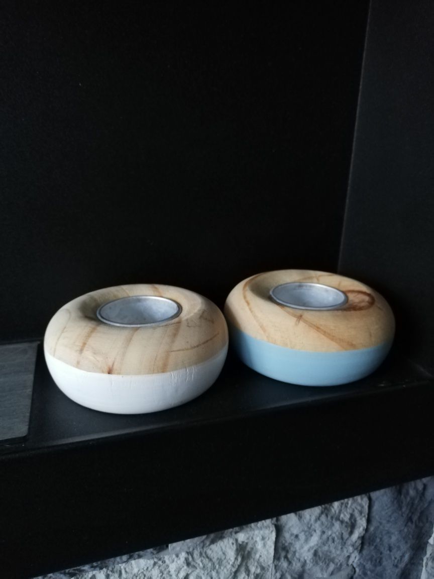 Świecznik drewniany tealight 2 szt styl skandynawski