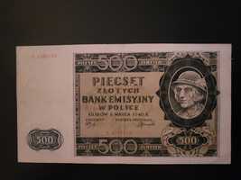 500zł pięćset złotych 1 marca 1940r. GENERALNE Gubernatorstwo banknot