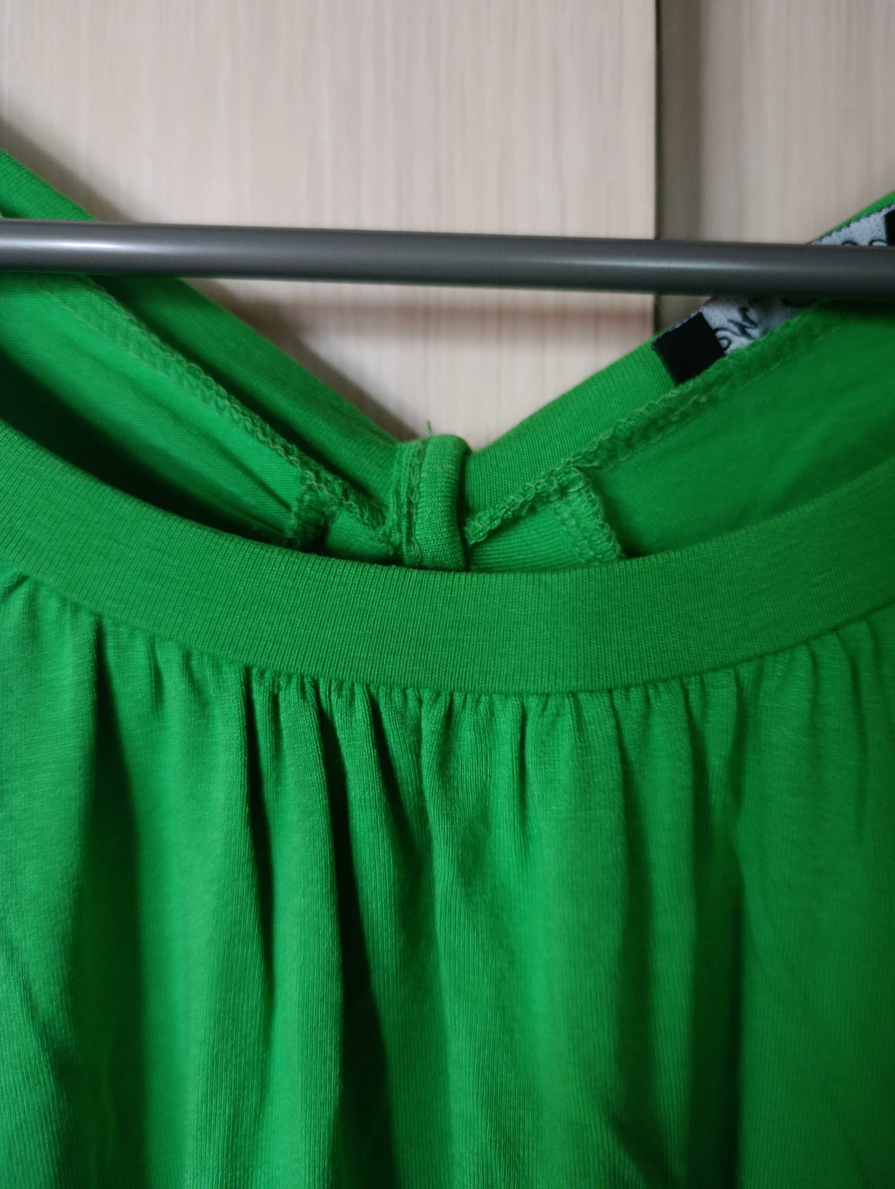 Bluzka damska zielona, odkryte plecy r. S