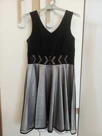 Czarno srebrna sukienka na imprezę 42/XL z cekinami