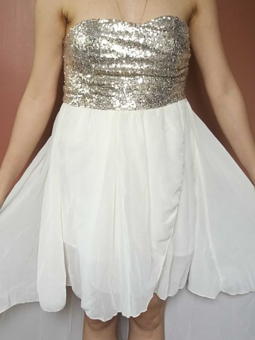 Sukienka weselna studniówka gorset złote cekiny