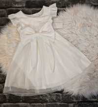 Sukienka elegancka dla dziewczynki tiulowa biała kokarda 122/128