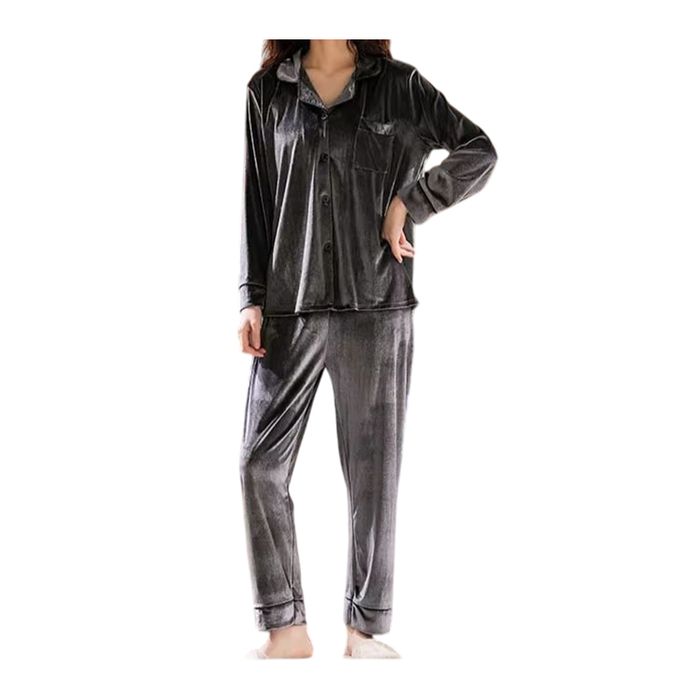 Piżama szara welurowa komplet 2-częściowy S