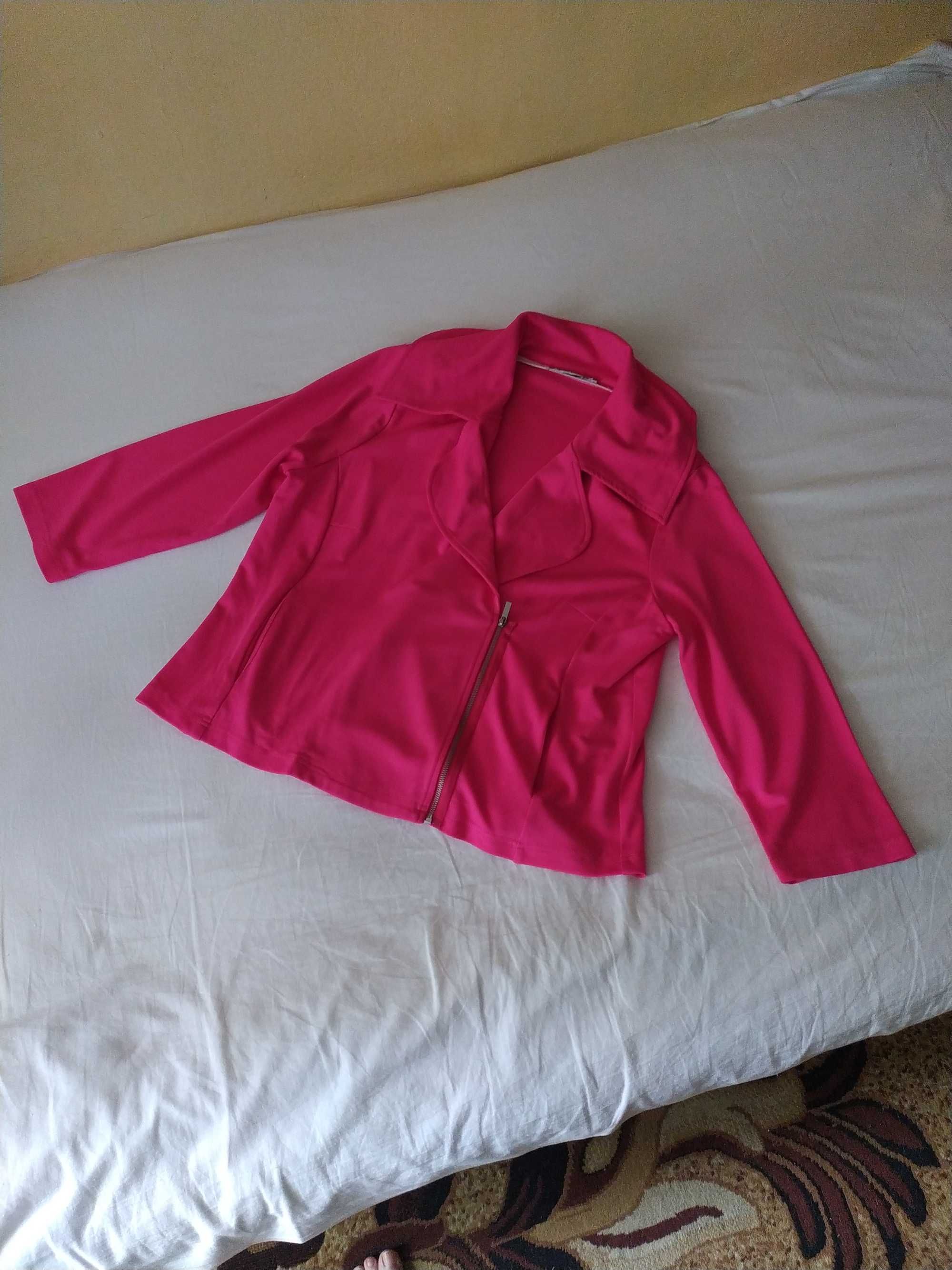 Różowa bluza, suwak, kieszenie, L
