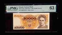 Banknot PRL 20000 złotych 1993 rok Seria AM PMG 63 EPQ