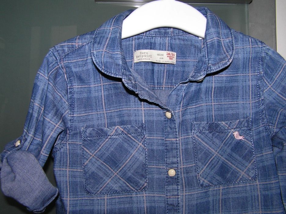 ZARA śliczna jeansowa koszula długi/krótki rękaw r.92 jak nowa