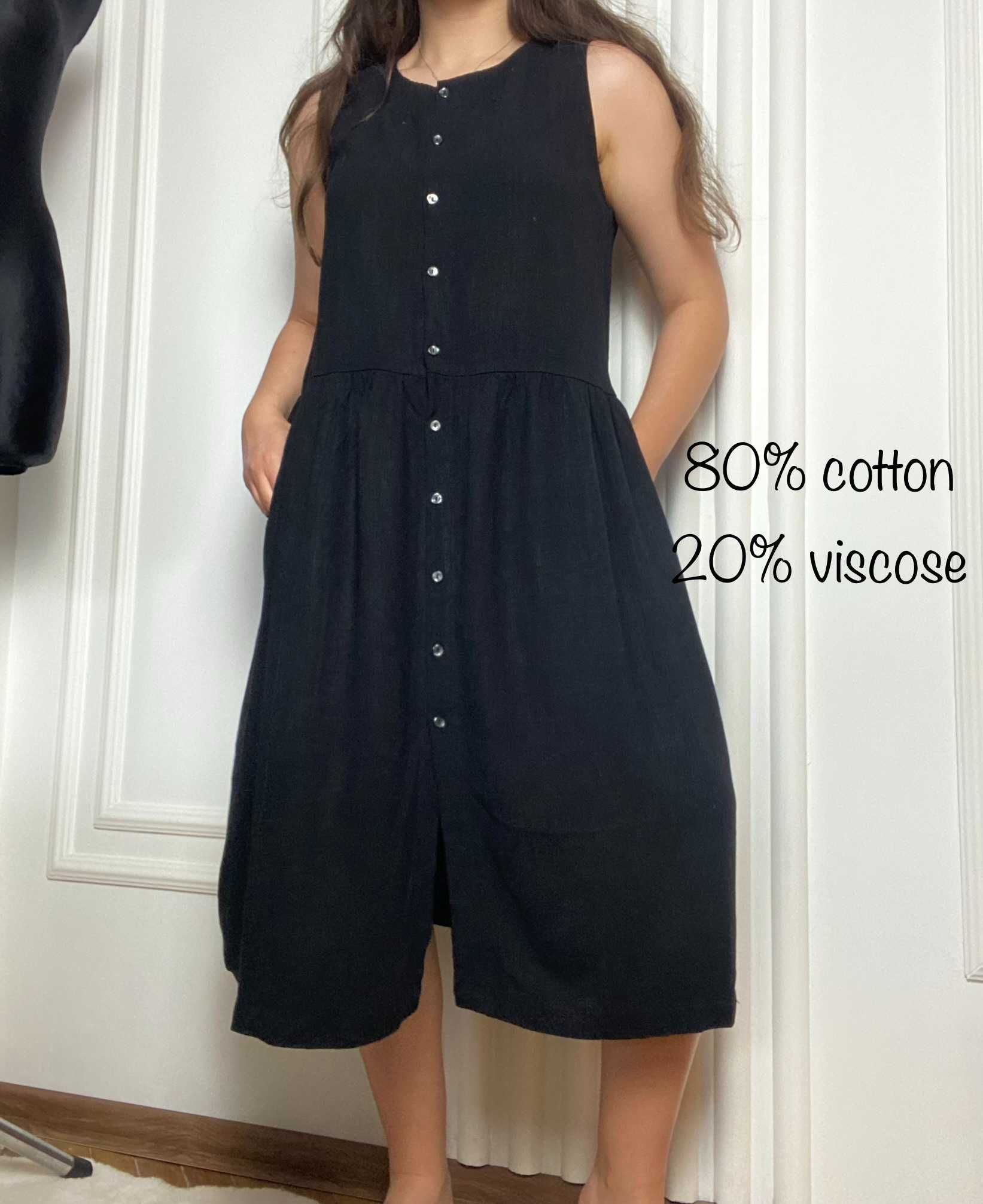 Sukienka długa midi czarna 42 XL Olive boho style wiskoza bawełna