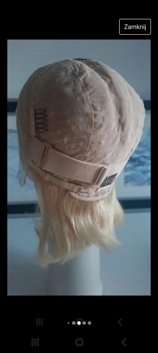 Peruk 100% ludzkie włosy na czepku  jasny blond bob siateczka