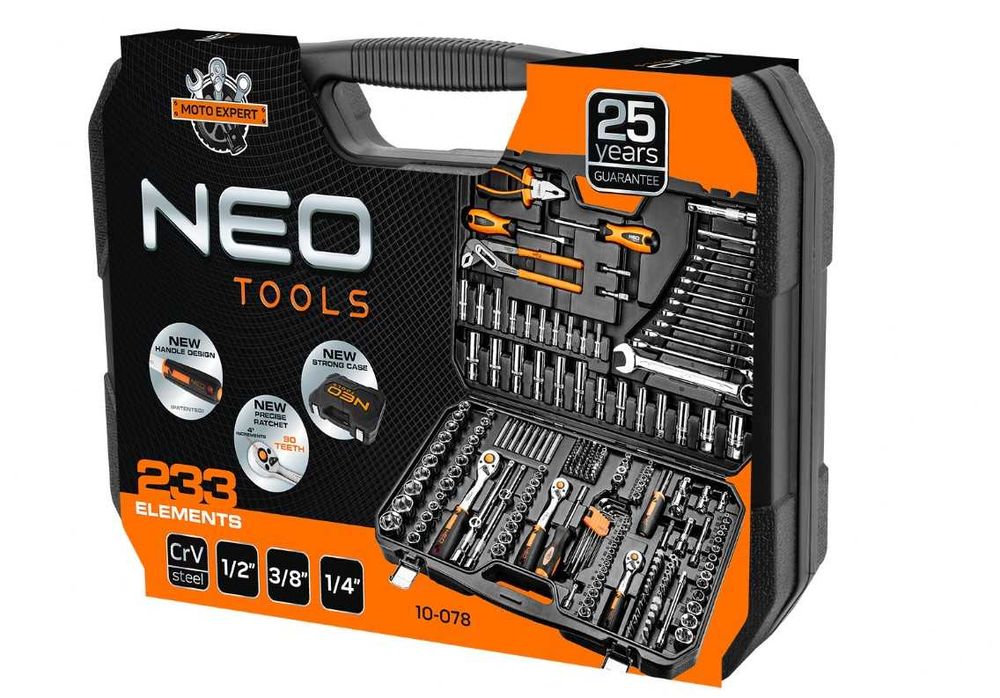 Zestaw XXL NEO Tools 233 sztuk Kluczy Nasadowych Płaskich Walizka