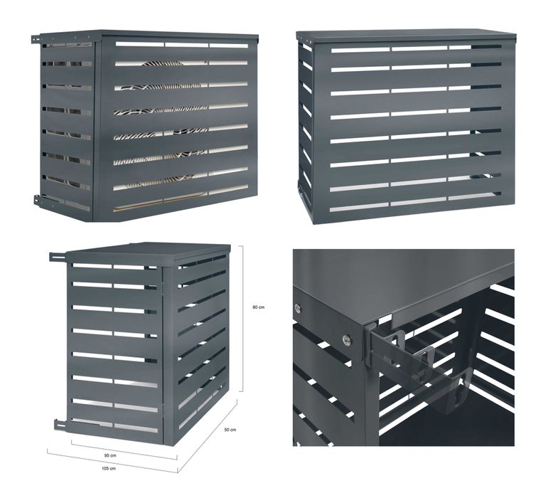 Osłona klimatyzatora - zewnętrzna metalowa kolor szary.