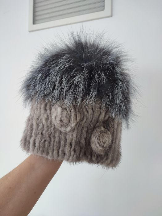 Czapka z norek i lisa