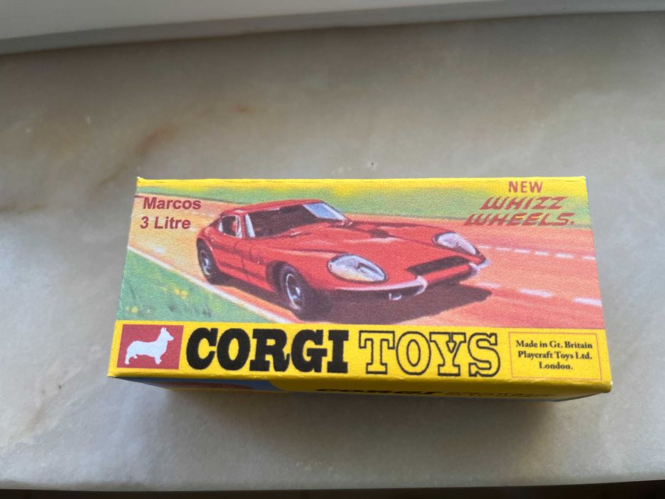 Caixa reprodução Corgi Toys Wizzwheels 377 Marcos 3 Litre , esc. 1:43