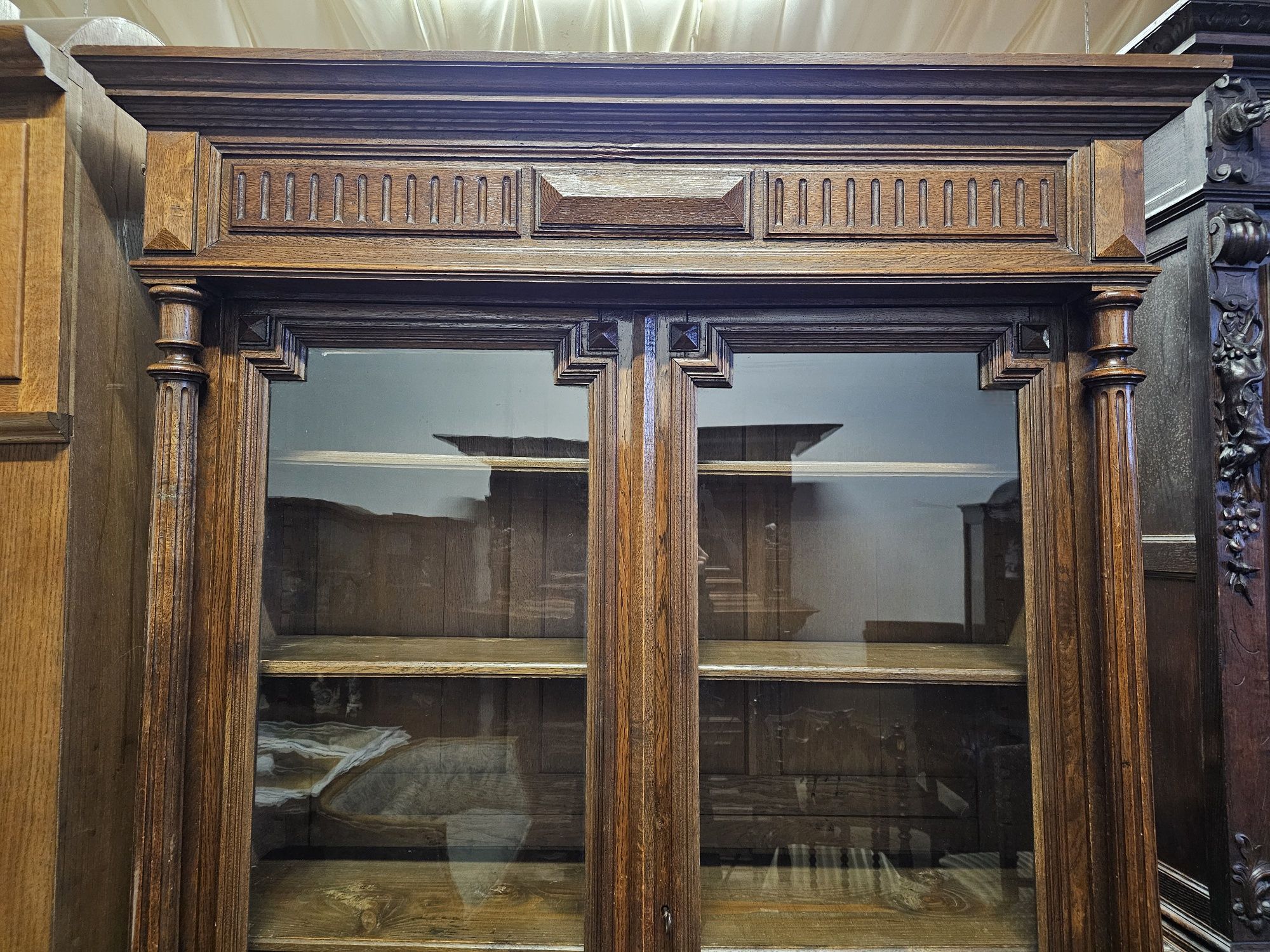Dębowa biblioteka eklektyczna z XIX w. – klasyczna forma, piękny stan!