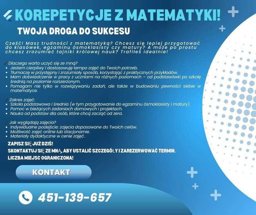 Korepetycje z matematyki  MATURA pr, pp, E8