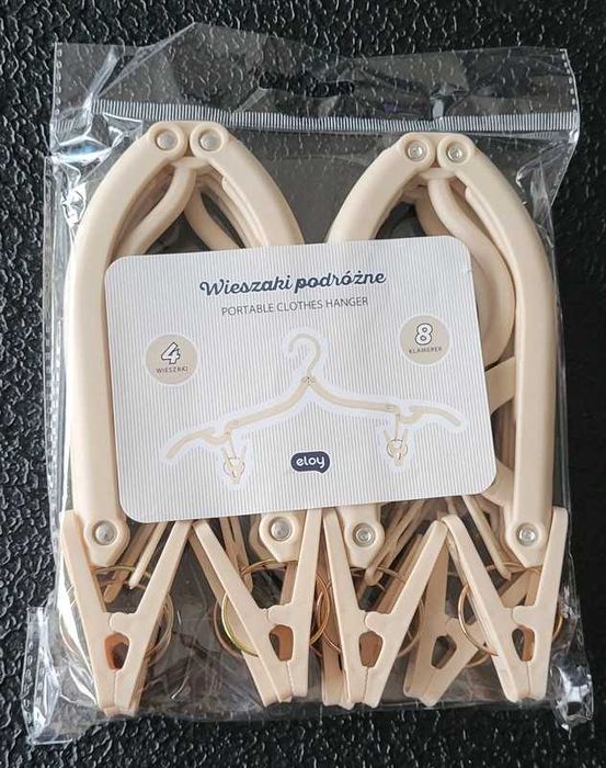 Wieszaki podróżne wieszak 4 sztuki 8 klamerek beżowe.