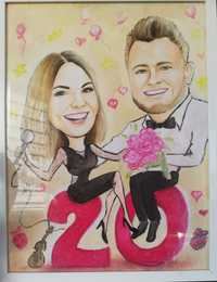 Karykatura a4 dwie osoby portret prezent urodziny ślub rocznica