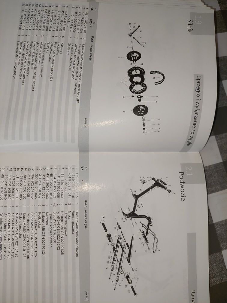 Nowy Katalog czesci instrukcja obsługi rama silnik jawa 50 mustang