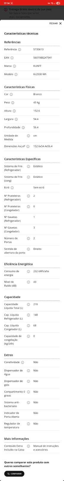 Frigorífico em muito bom estado