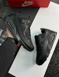 Мужские Кроссовки Nike Air Max 90 Черные Кожаные Кроссовки Найк Аир