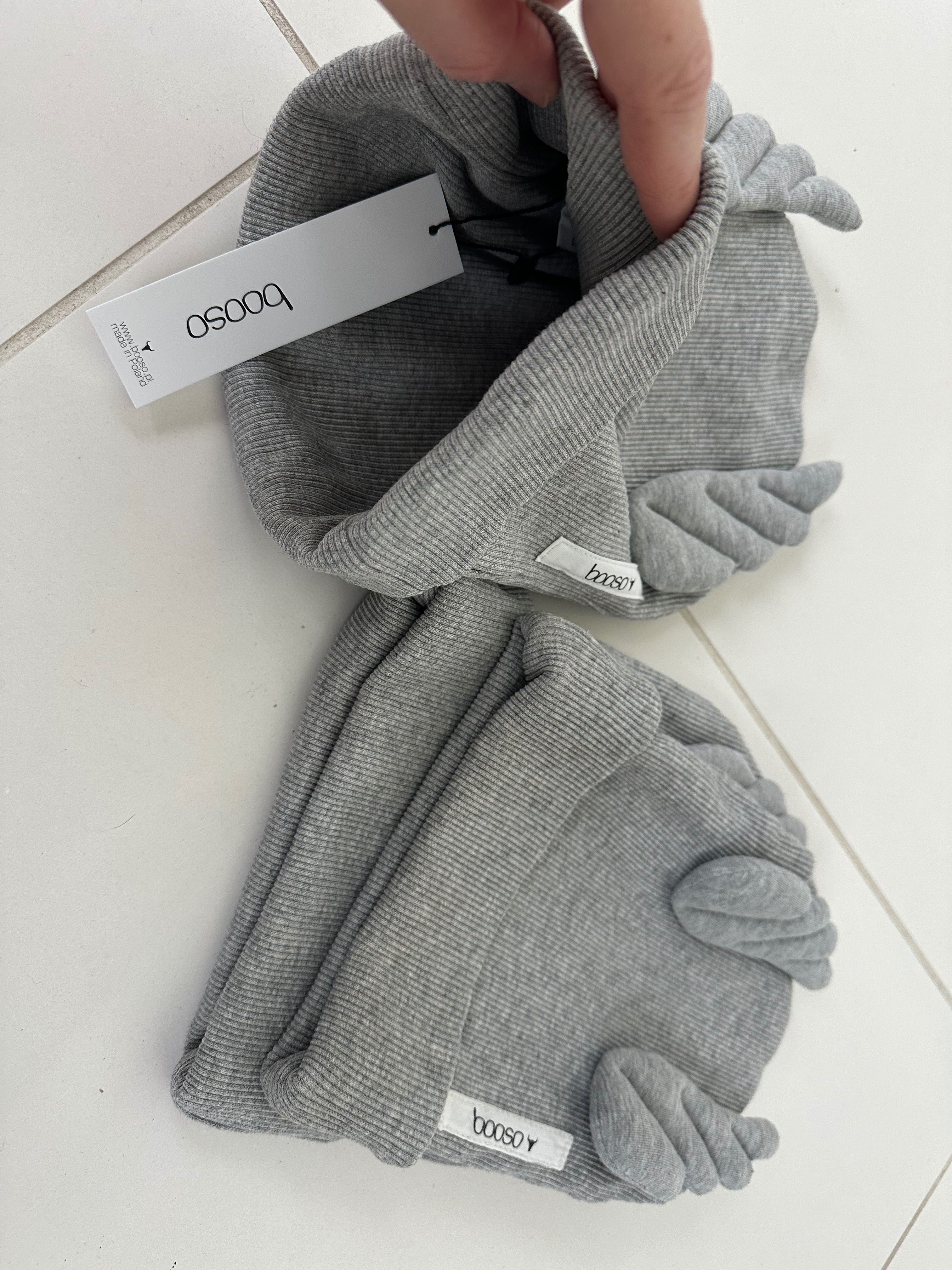 BOOSO czapka rodzinny zestaw- BEANIE WINGS double gray marl 3 szt