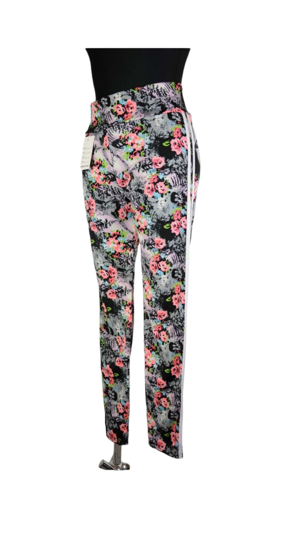 Spodnie damskie z lampasem, legginsy w kwiaty, rozmiar M/L