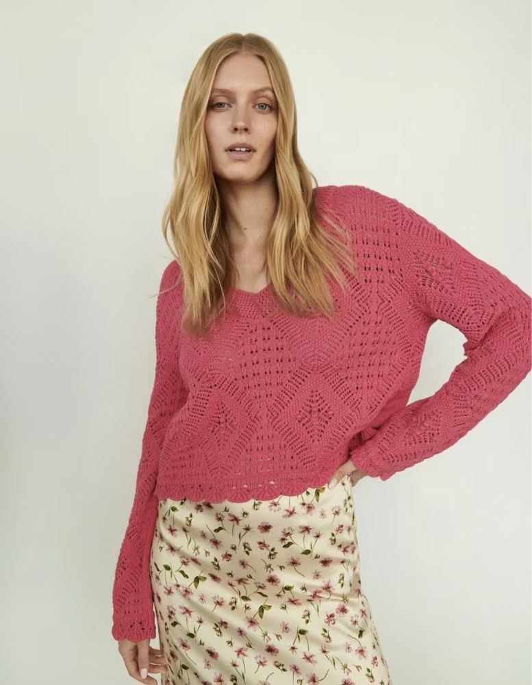 Джемпер, светр ажурний рожевий від Reserved, розмір М