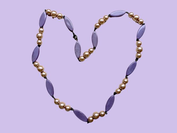 Długi naszyjnik perły biżuteria złota fioletowy kawaii Vintage Retro B