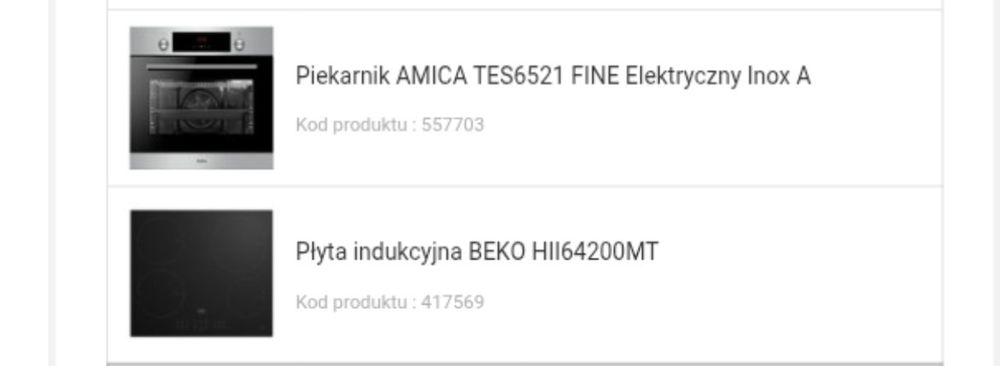 Płyta indukcyjna Beko,piekarnik elektryczny Amica