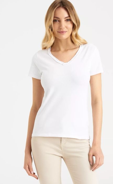 Biała koszulka tshirt Greenpoint dekolt  36 S  24hm