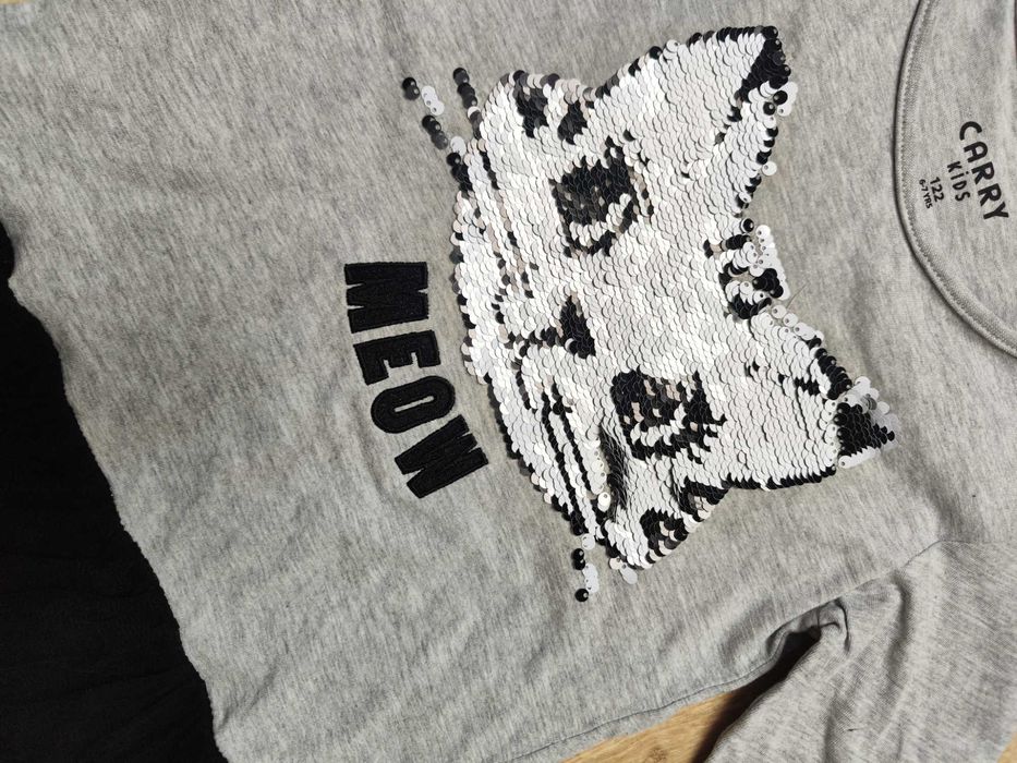 Bawełniana sukienka z długim rękawem cekiny zmieniające się 122 szara