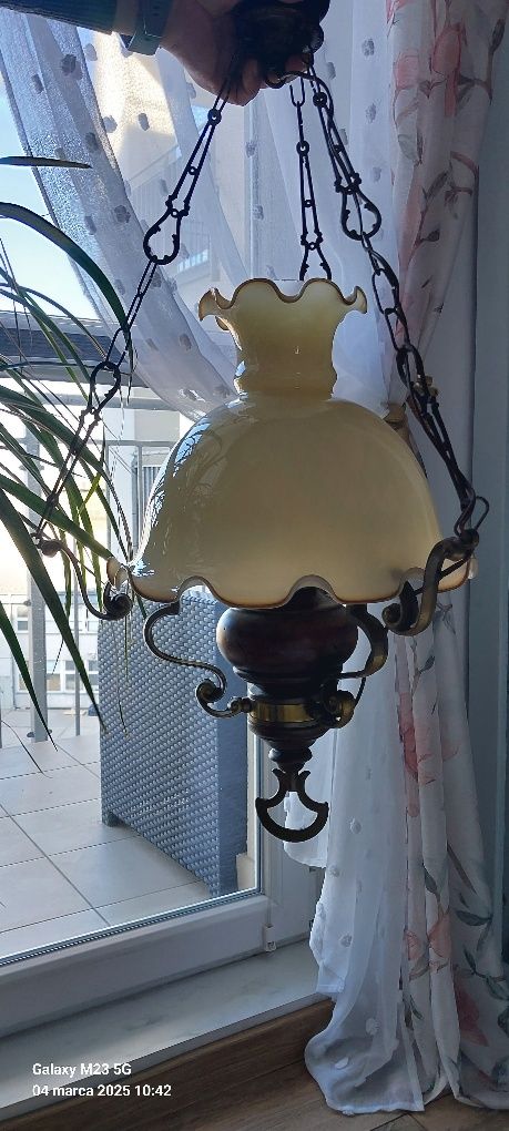 Żyrandol lampa wisząca stylowa! Mosiądz z drewnem!