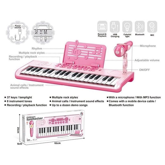 Синтезатор дитячий з блютузом, на акумуляторі, піаніно дитяче