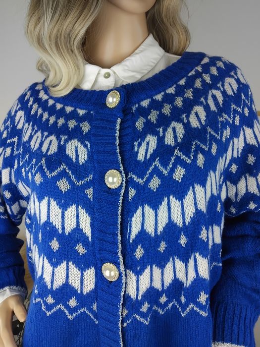 Wełniany kardigan vintage norweski wzór świąteczny sweter alpaka wełna