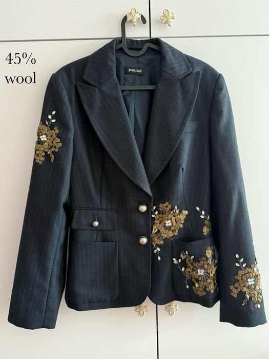 Marynarka premium wełna 45% Jean Paul • vintage bogato zdobiona S