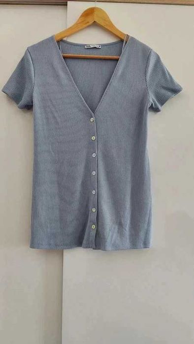 Camisola manga curta canelada Zara S 49% viscose