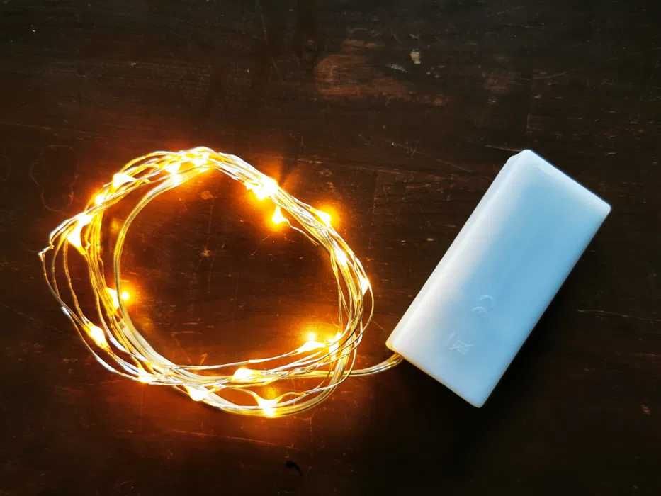 Lampki LED na baterie AA, 20 diod, 2m długości, ciepłe światło