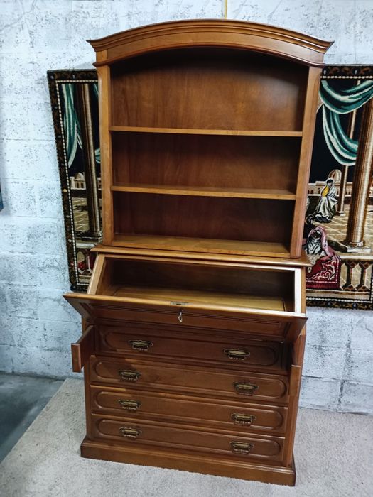 Móvel escrevaninha com estante , madeira maciça em castanho