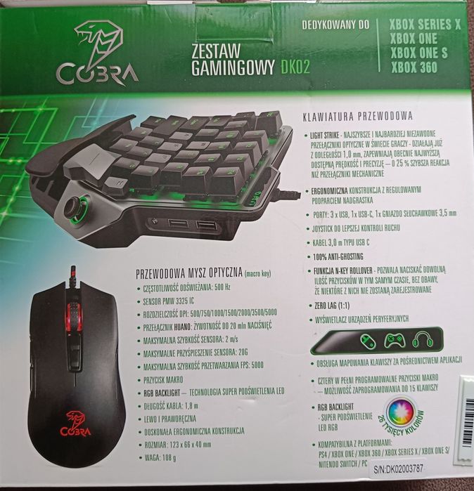 Zestaw gamingowy Cobra DK02 (4w1) klawiatura+mysz do Xbox One/Series