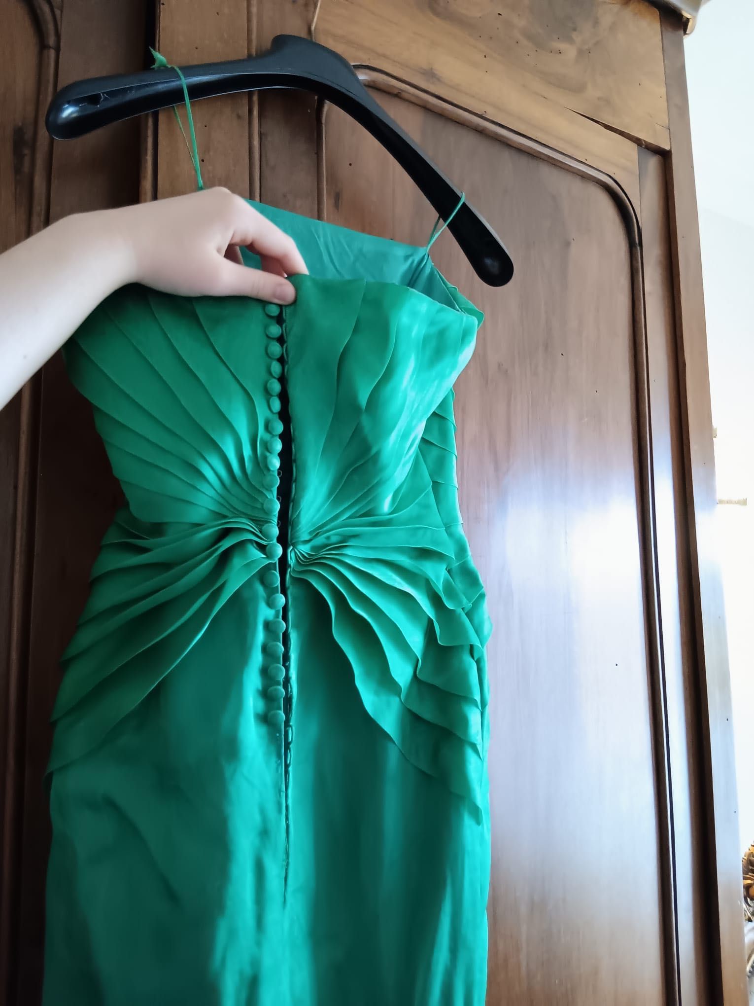 Elegante vestido longo 100% seda verde tamanho 38.