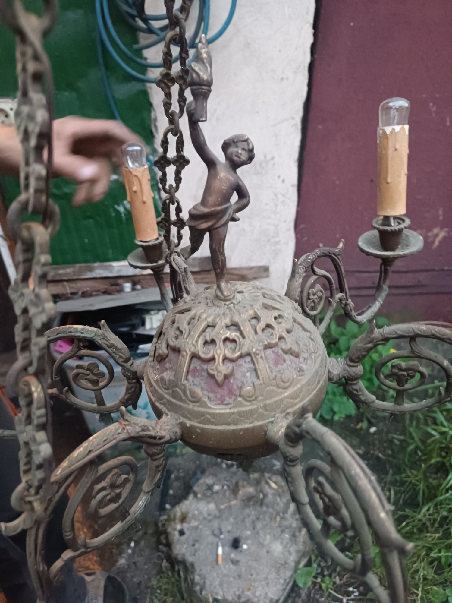 Żyrandol bardzo stary antyk mosiądz żyrandol z mosiądzu