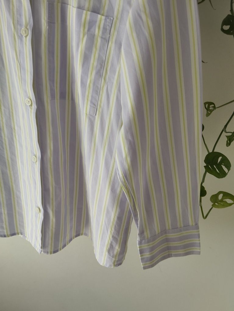 Wiosenna koszula w paski, lila, biała, limonka,  100% bawełna r.XS/S H