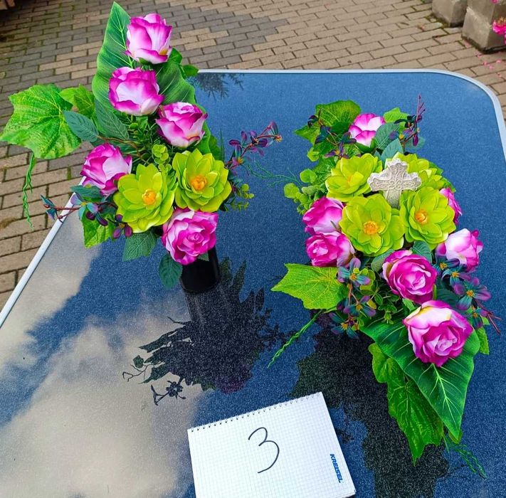 Komplety 2 cz.,stroiki na pomnik i do wazonu drewno, różowy,czerwony