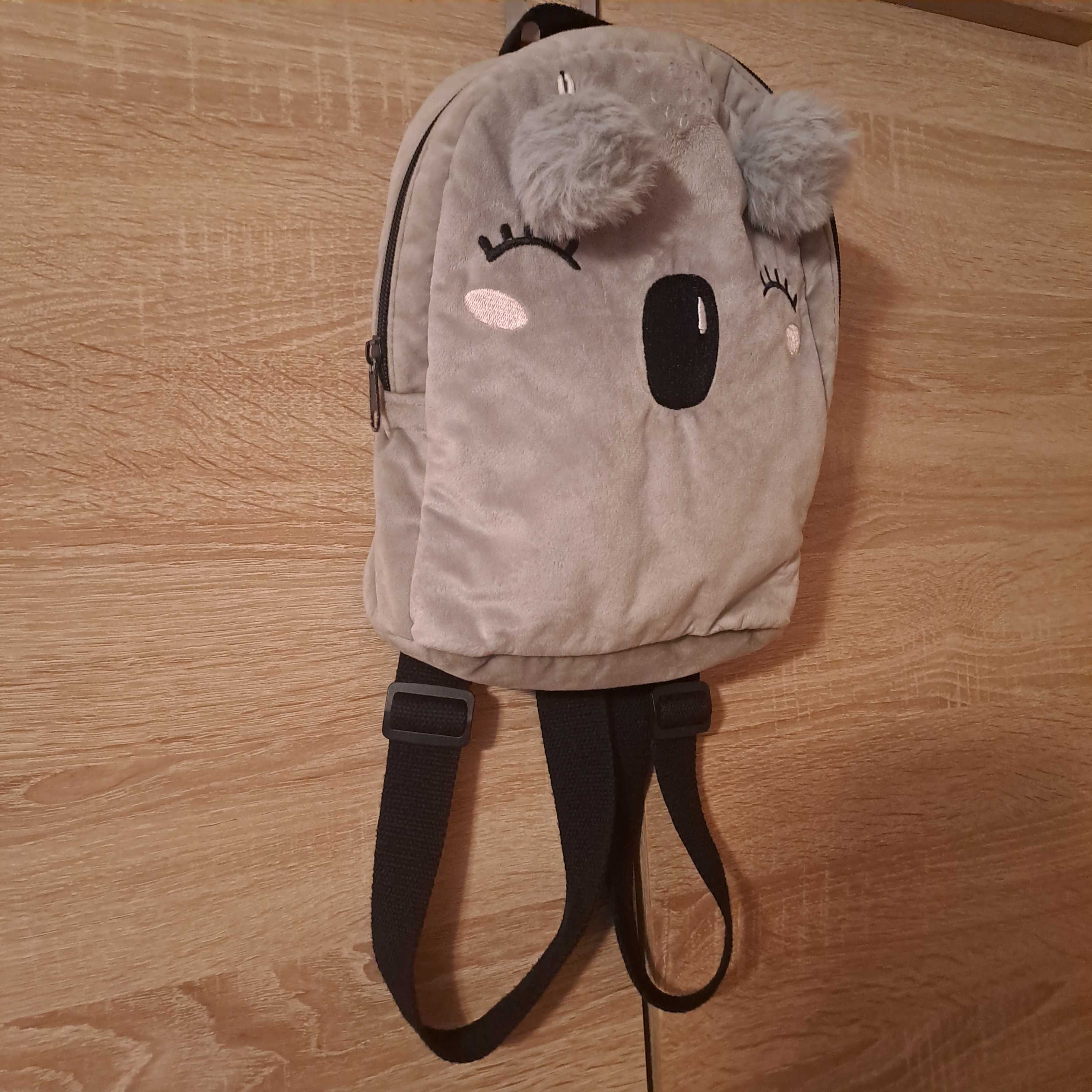 Plecak koala z pomponami szary Reserved