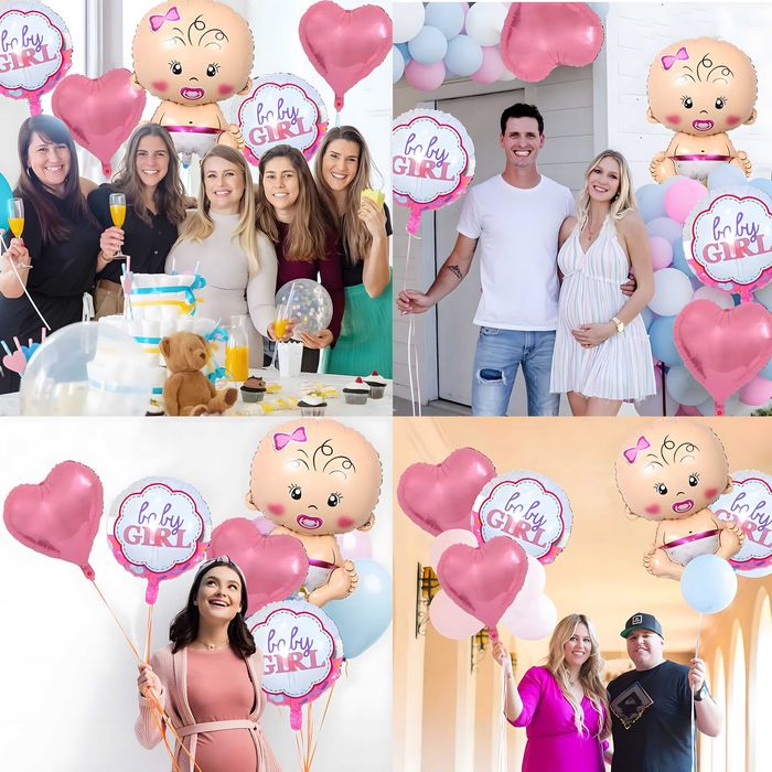 Zestaw 5 Balonów na Baby Shower Bobas Noworodek Dziewczynka Różowy