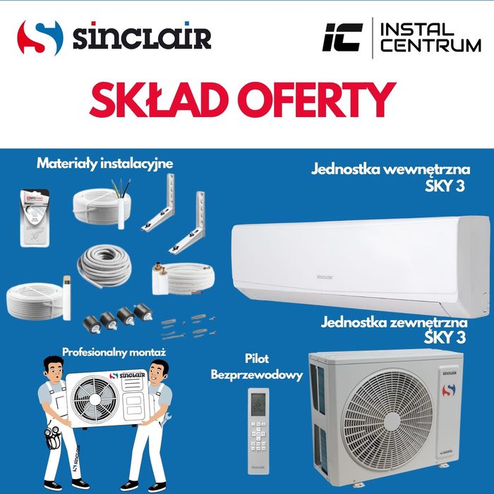 klimatyzacja SINCLAIR SKY 3,2 KW, z montażem do 45 m2
