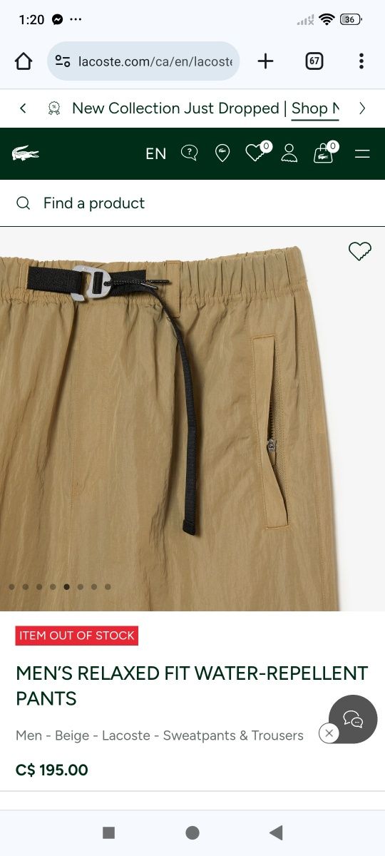Calças homem lacoste