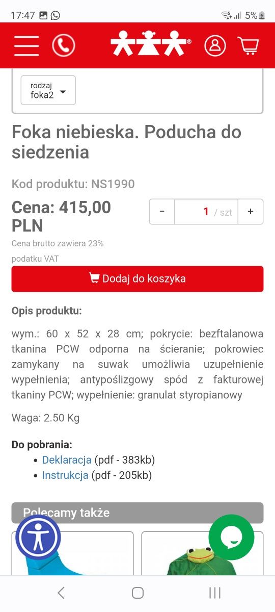 Foka niebieska poducha do siedzenia